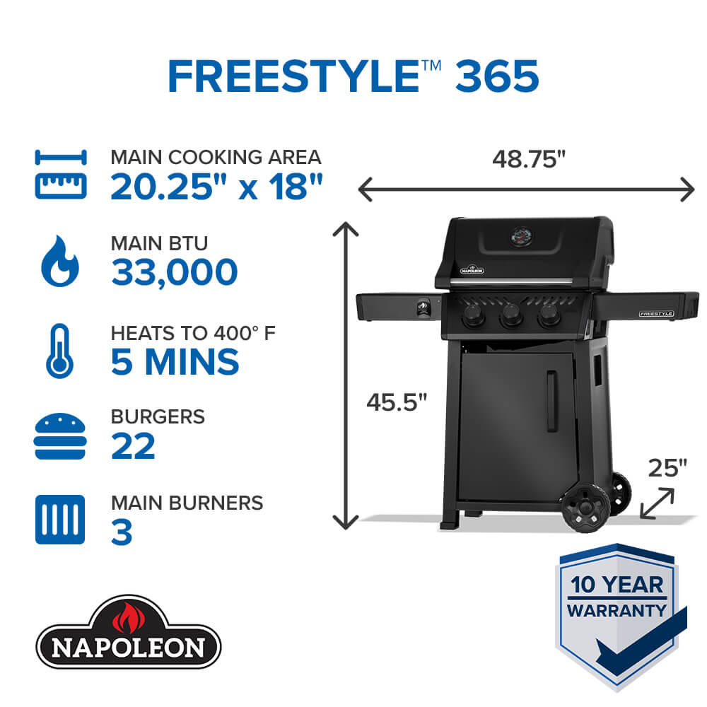 Freestyle™ 365 3-Burner Propane Gas Grill, Matte Black