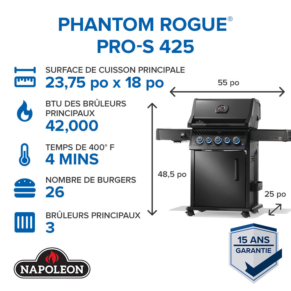 Phantom Rogue® PRO-S 425 Natural Gas Grill with Infrared Side and Rear Burners, Matte Black