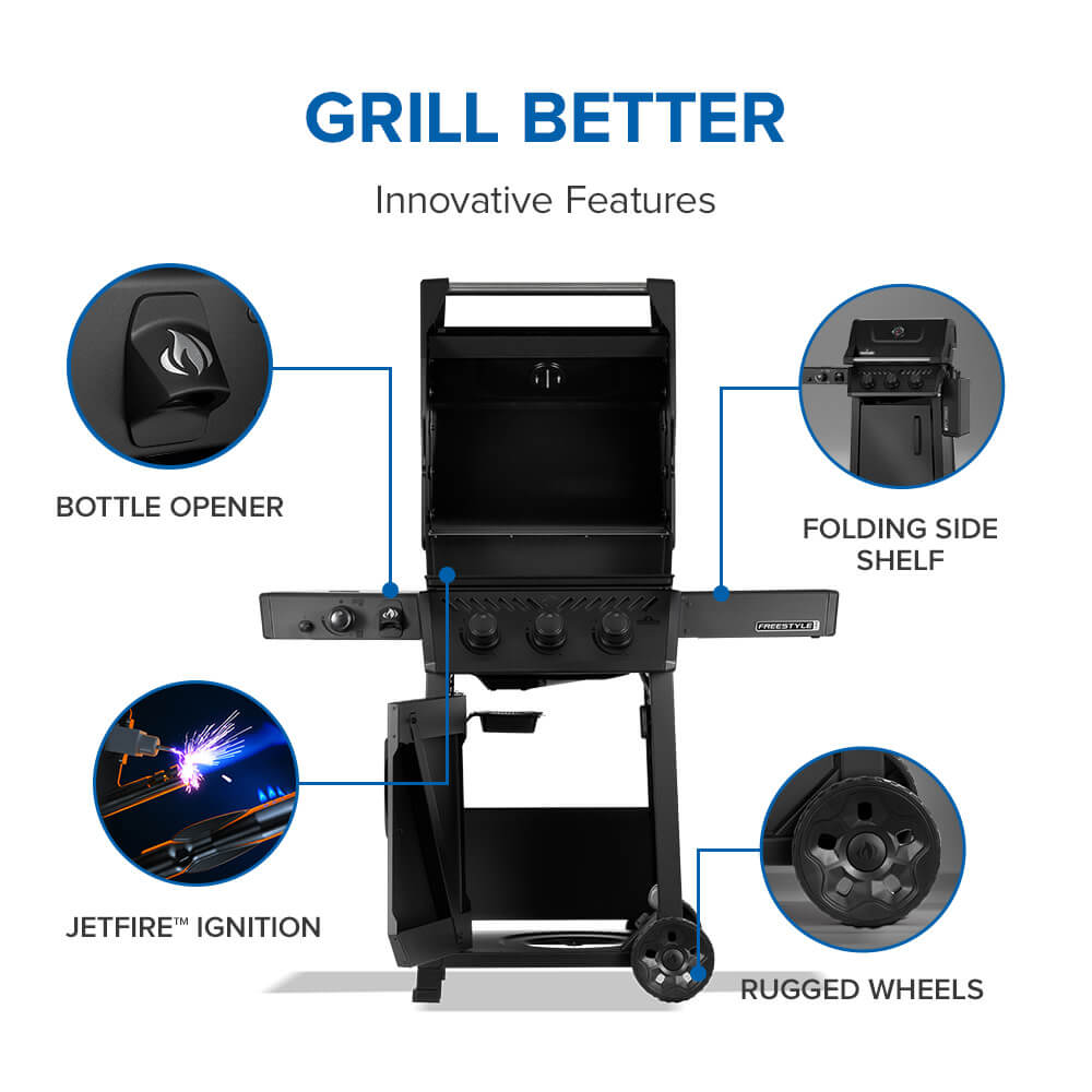 Freestyle™ PRO 365 Propane Gas Grill with Infrared Side Burner, Matte Black