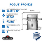 Rogue® PRO 525 Propane Gas Grill with Infrared Side Burner, Stainless Steel