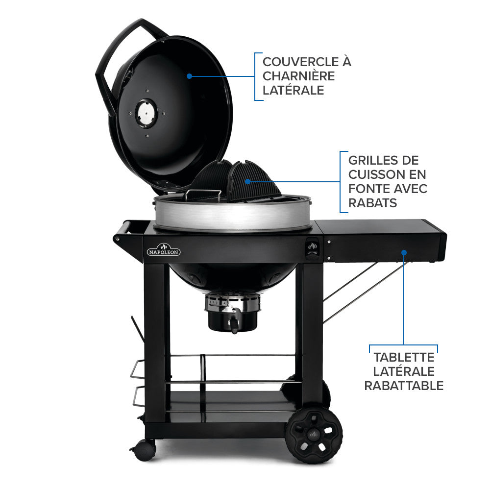 PRO22 Charcoal Kettle Grill, Black with Cart