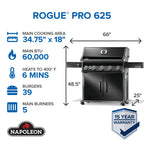 Rogue® PRO 625 Propane Gas Grill with Infrared Side Burner, Black