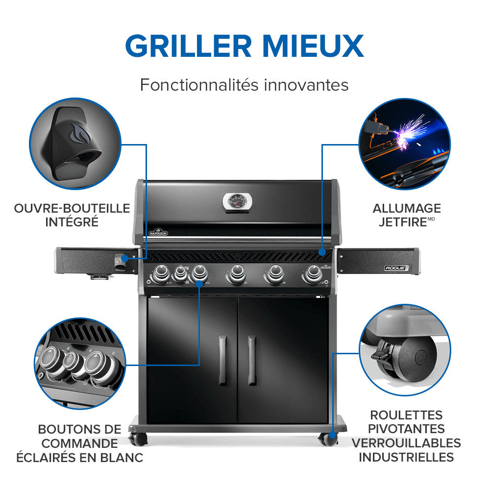 Rogue® PRO 625 Propane Gas Grill with Infrared Side Burner, Black
