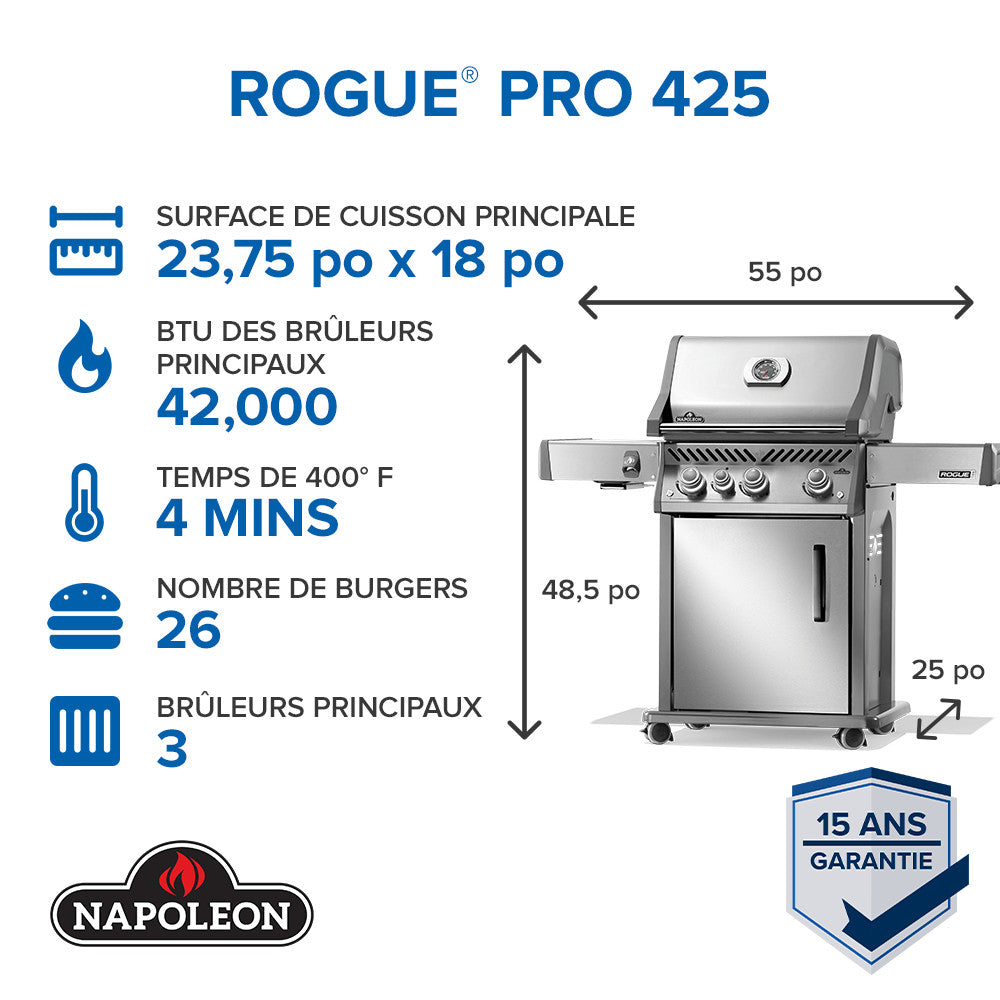 Rogue® PRO 425 Natural Gas Grill with Infrared Side Burner, Stainless Steel