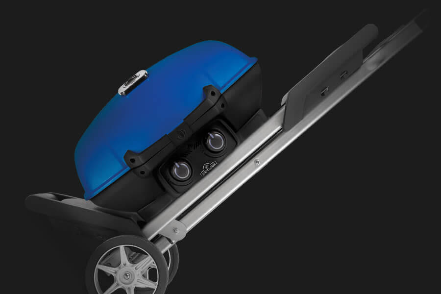 TravelQ™ 285X Portable Propane Gas Grill with Scissor Cart, Blue