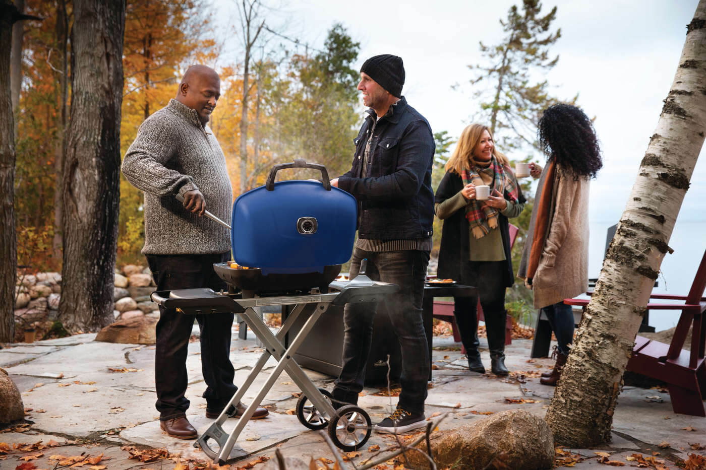 TravelQ™ 285X Portable Propane Gas Grill with Scissor Cart, Blue