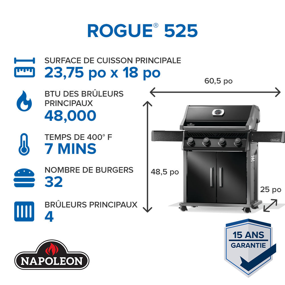 Rogue® 525 Natural Gas Grill, Black, Stainless Steel Grids