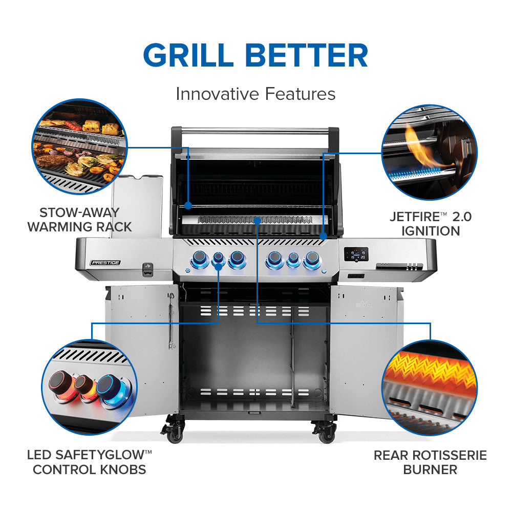 Prestige® 500 Connected, Propane Grill with Infrared Side and Rear Burner, Stainless Steel