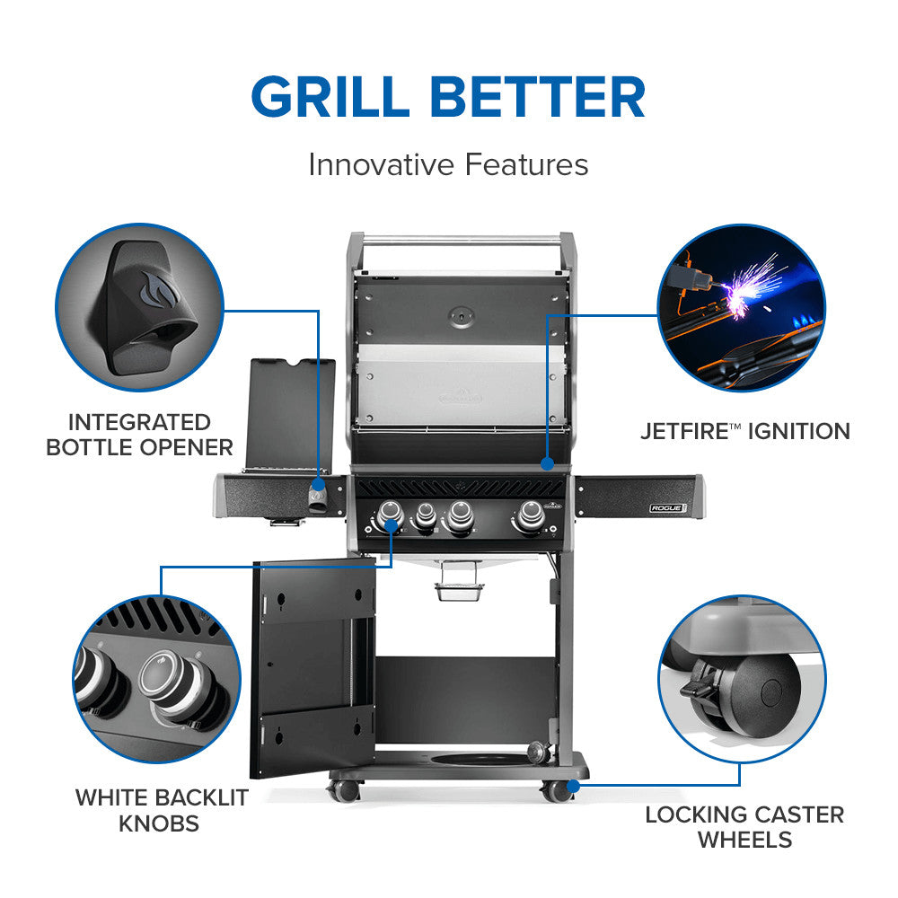 Rogue® PRO 425 Natural Gas Grill with Infrared Side Burner, Black