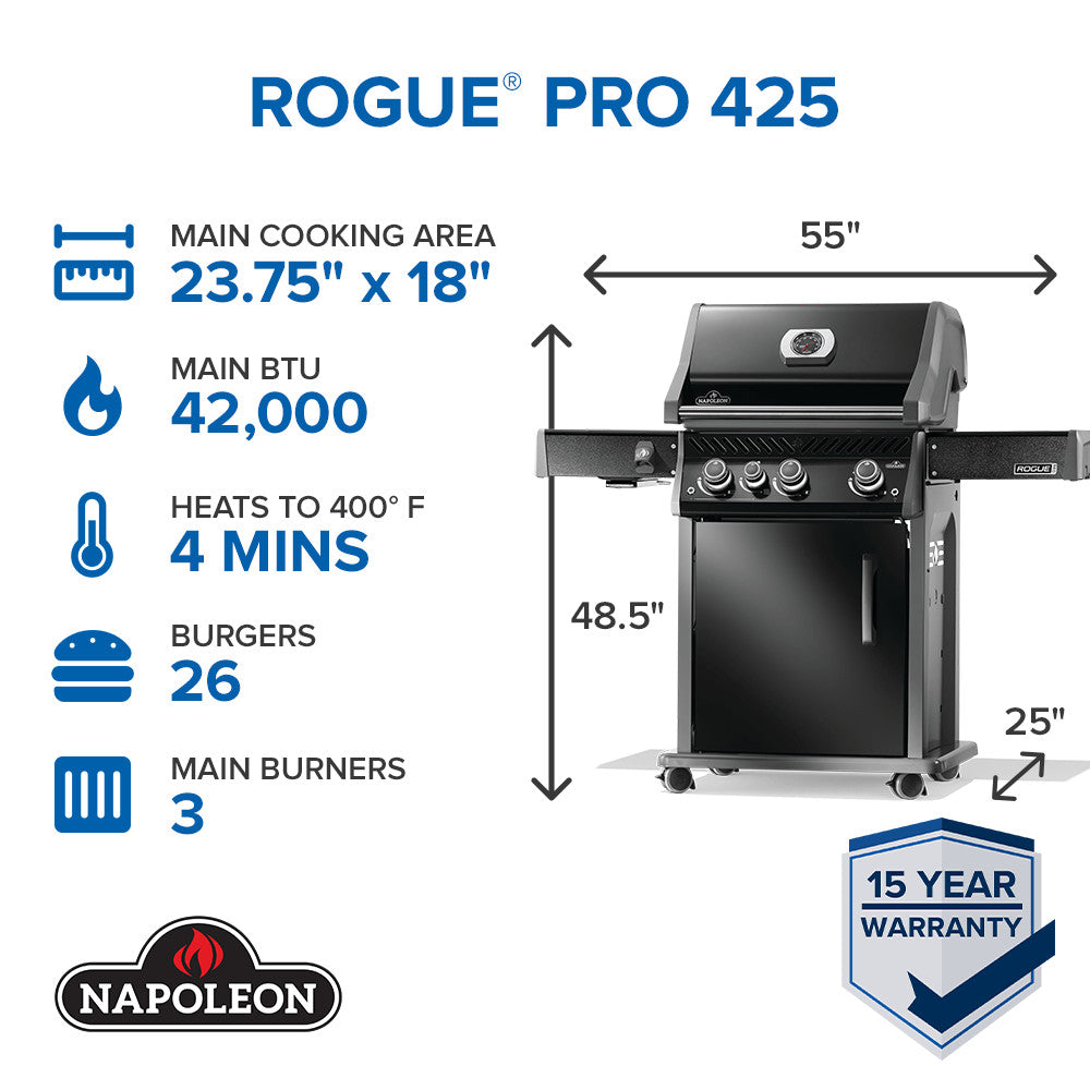 Rogue® PRO 425 Natural Gas Grill with Infrared Side Burner, Black