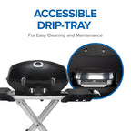 TravelQ™ PRO285X Portable Propane Gas Grill with Scissor Cart, Black
