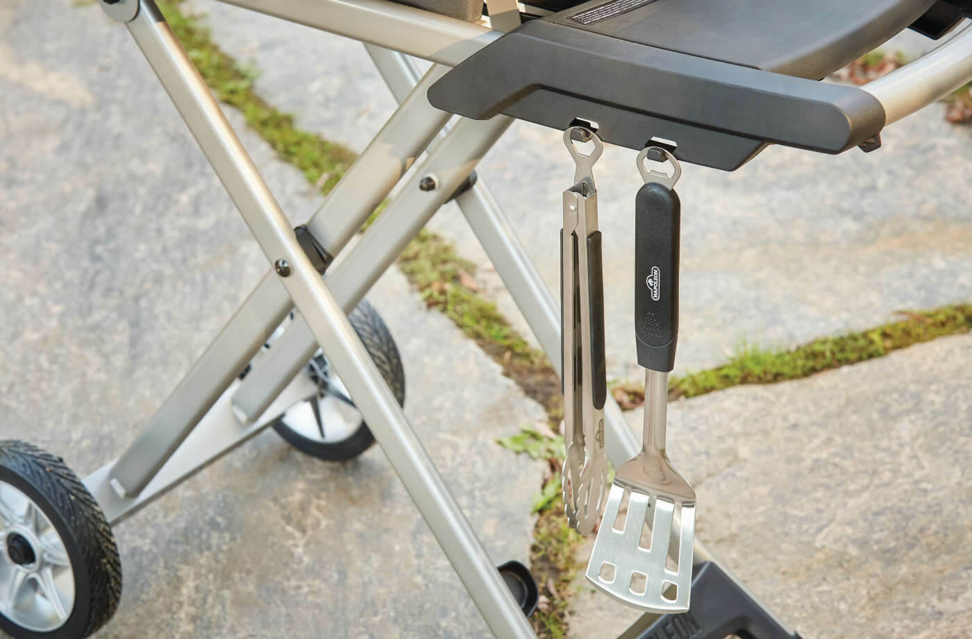TravelQ™ PRO285X Portable Propane Gas Grill with Scissor Cart, Black