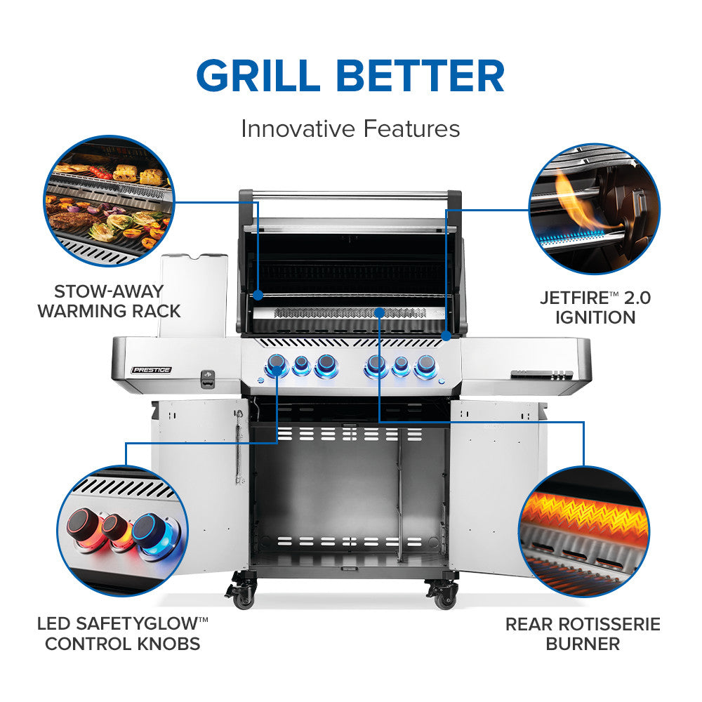 Prestige® 500 Natural Gas Grill with Infrared Side and Rear Burner, Stainless Steel