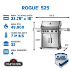Rogue® 525 Natural Gas Grill with Range Side Burner, Stainless Steel