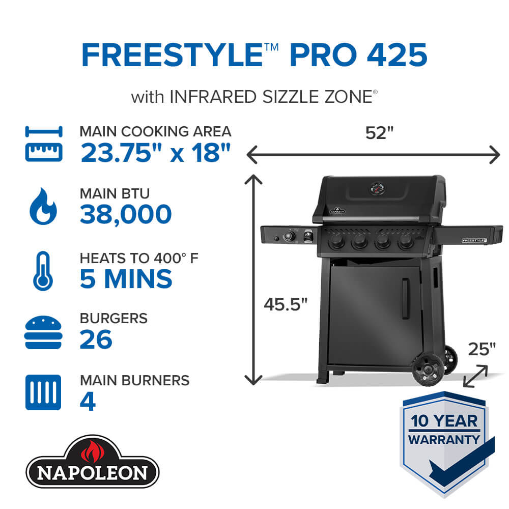 Freestyle™ PRO 425 Propane Gas Grill with Infrared Side Burner, Matte Black